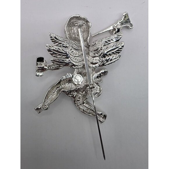Vtg‎ St. John Cherub Angel Brooch Pin Silver Plated Double Signed 3" Christmas - Picture 7 of 13